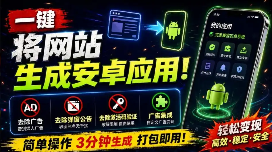 目前最好用，一键将网站生成安卓应用！支持去除广告、弹窗公告、激活码验证、广告集成等web-to-app-北极星资源库