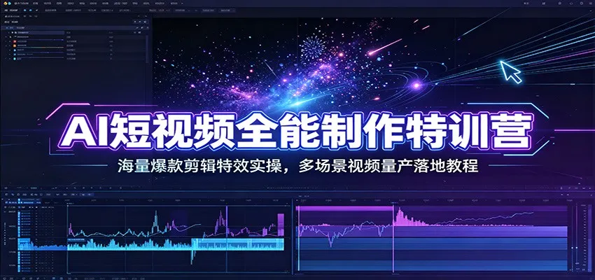 AI短视频全能制作特训营:海量爆款剪辑特效实操,多场景视频量产落地教程-北极星资源库