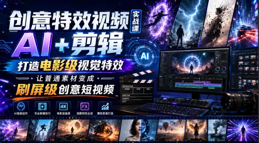创意特效视频实战课，AI+剪辑打造电影级视觉特效，让普通素材变成刷屏级创意短视频-北极星资源库