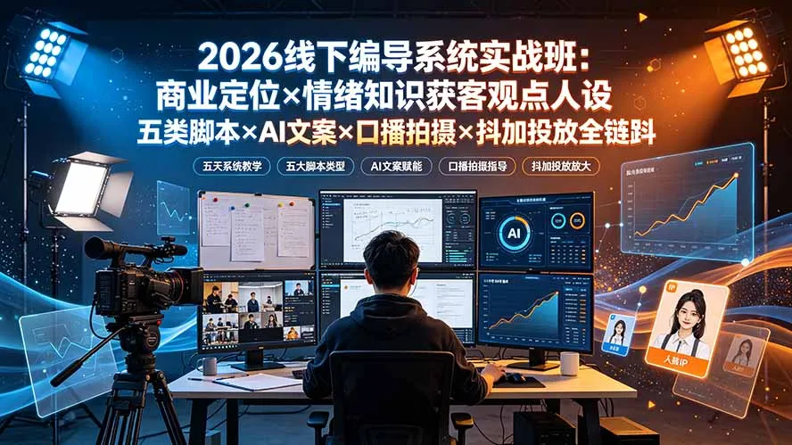 2026线下编导系统实战班：商业定位×情绪知识获客观点人设五类脚本×AI文案×口播拍摄×抖加投放全链路-北极星资源库