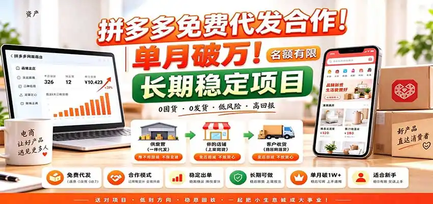 拼多多免费代发合作｜单月破万！长期稳定项目，名额有限-北极星资源库