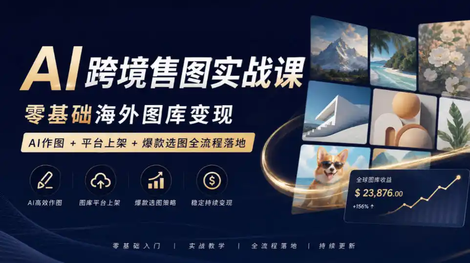 AI跨境售图实战课，零基础海外图库变现，AI作图+平台上架+爆款选图全流程落地-北极星资源库