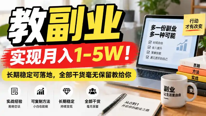 “教副业”实现月入1-5W!长期稳定可落地,全部干货毫无保留教给你【揭秘】-北极星资源库