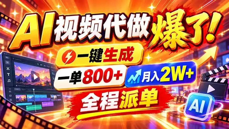 2026年底新赛道，AI视频代做一单800+，小白可做，告别打工-北极星资源库