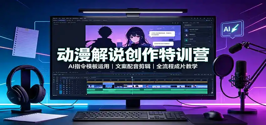 动漫解说创作特训营：AI指令模板运用，文案配音剪辑，全流程成片教学-北极星资源库