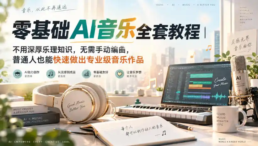 零基础AI音乐全套教程｜不用深厚乐理知识，无需手动编曲，普通人也能快速做出专业级音乐作品-北极星资源库