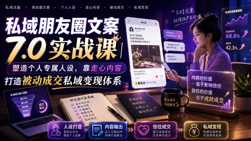 私域朋友圈文案7.0实战课｜塑造个人专属人设，靠走心内容打造被动成交私域变现体系-北极星资源库
