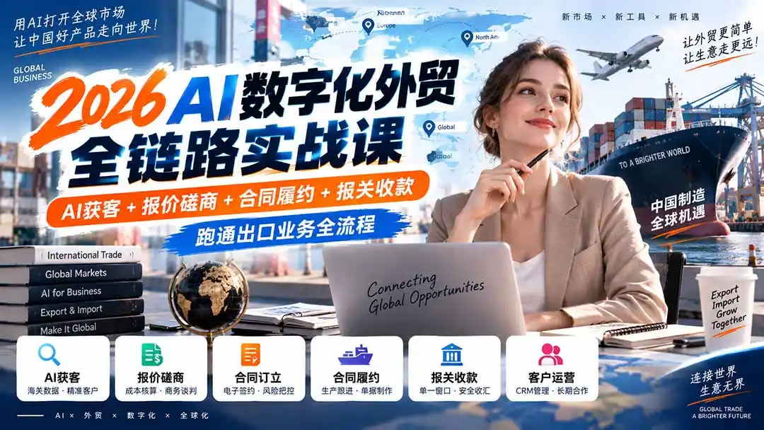 2026AI数字化外贸全链路实战课：AI获客+报价磋商+合同履约+报关收款，跑通出口业务全流程-北极星资源库