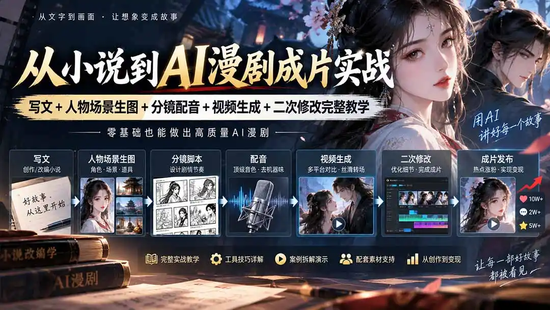 从小说到AI漫剧成片实战：写文+人物场景生图+分镜配音+视频生成+二次修改完整教学-北极星资源库