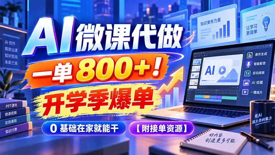 AI 微课代做，一单 800+！开学季爆单，0 基础在家就能干【附接单资源】-北极星资源库