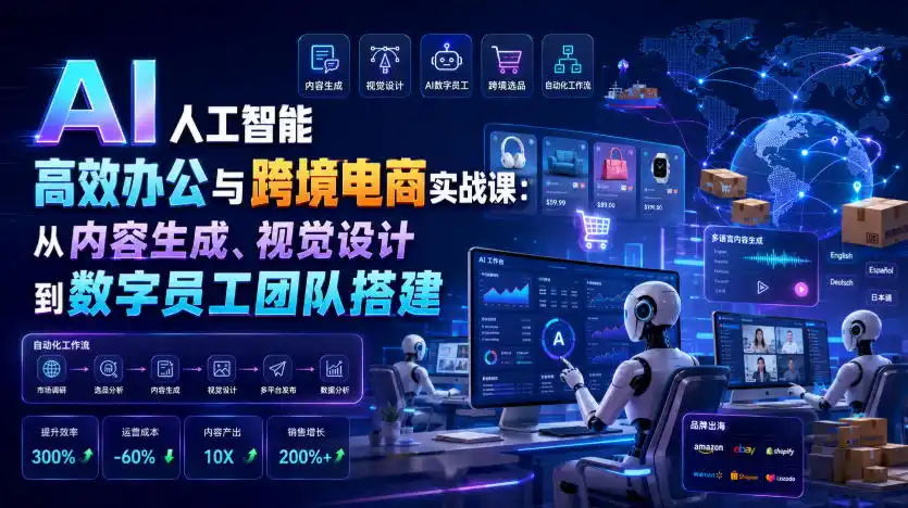 AI人工智能高效办公与跨境电商实战课：从内容生成、视觉设计到数字员工团队搭建-北极星资源库