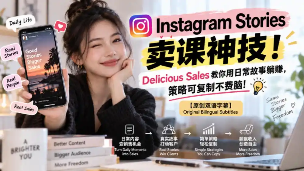 Instagram Stories卖课神技!Delicious Sales教你用日常故事躺賺,策略可复制不费脑!【原创双语字幕】-北极星资源库