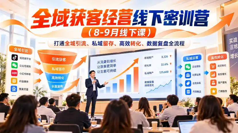 全域获客经营线下密训营(8-9月线下课)，打通全域引流、私域留存、高效转化、数据复盘全流程-北极星资源库