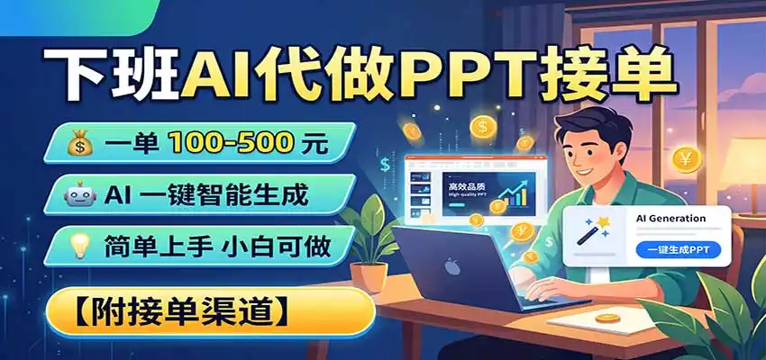下班AI代做PPT接单，一单100-500，AI一键生成，小白也能做，附接单渠道-北极星资源库