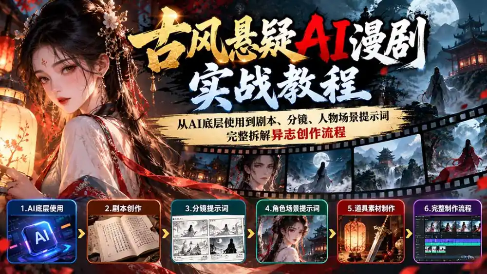 古风悬疑AI漫剧实战教程：从AI底层使用到剧本、分镜、人物场景提示词，完整拆解异志创作流程-北极星资源库