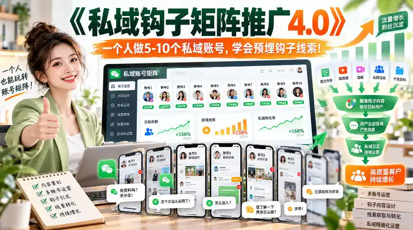 【无水印】《私域钩子矩阵推广4.0》一个人做5-10个私域账号,学会预埋钩子线索!-北极星资源库