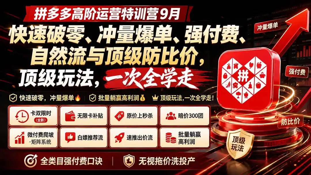 拼多多高阶运营特训营9月:快速破零、冲量爆单、强付费、自然流与顶级防比价, 顶级玩法,一次全学走-北极星资源库