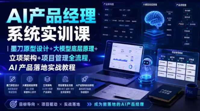 AI产品经理系统实训课｜墨刀原型设计+大模型底层原理+立项架构+项目管理全流程，AI产品落地实战教程-北极星资源库