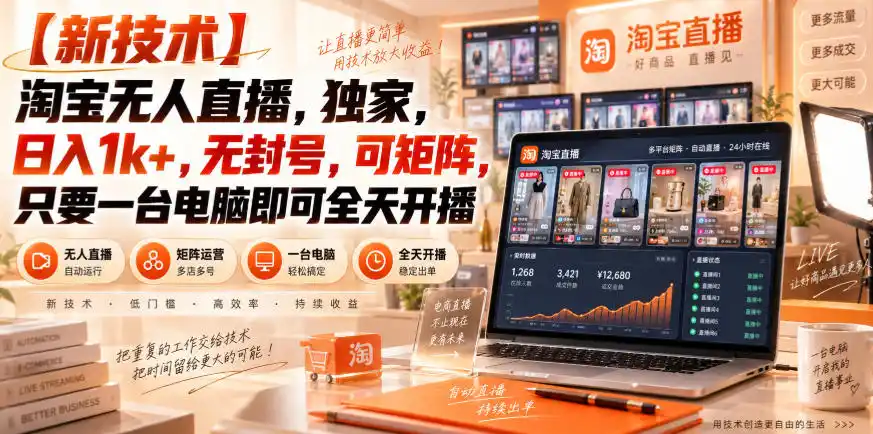 【独家新技术】淘宝无人直播，日入1k+，无封号，可矩阵，只要一台电脑即可全天开播【揭秘】-北极星资源库