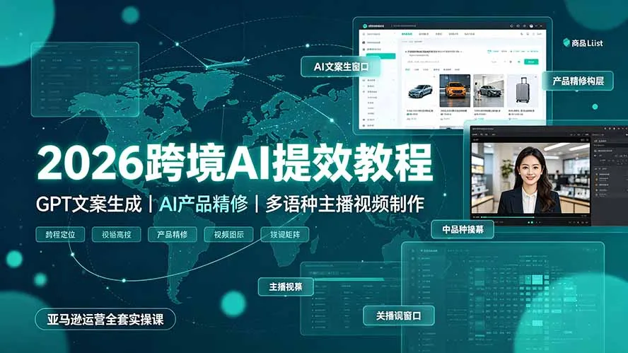 2026跨境AI提效教程·GPT文案生成｜AI产品精修｜多语种主播视频制作，亚马逊运营全套实操课-北极星资源库
