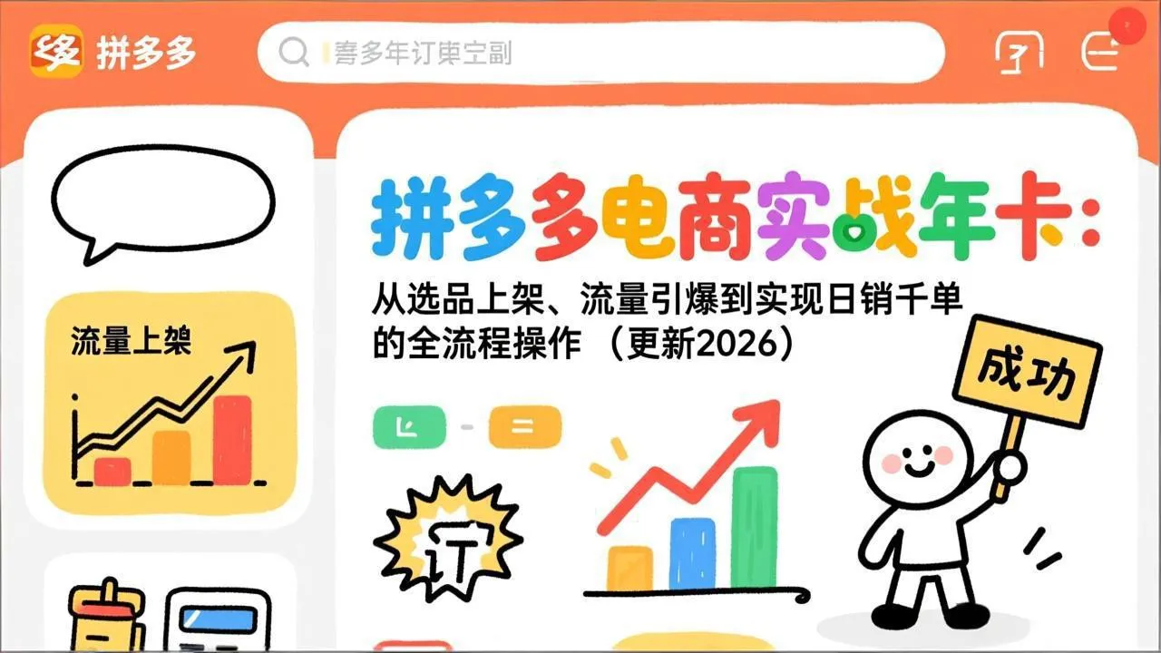 拼多多电商实战年卡：从选品上架、流量引爆到实现日销千单的全流程操作(更新2026年8月-北极星资源库