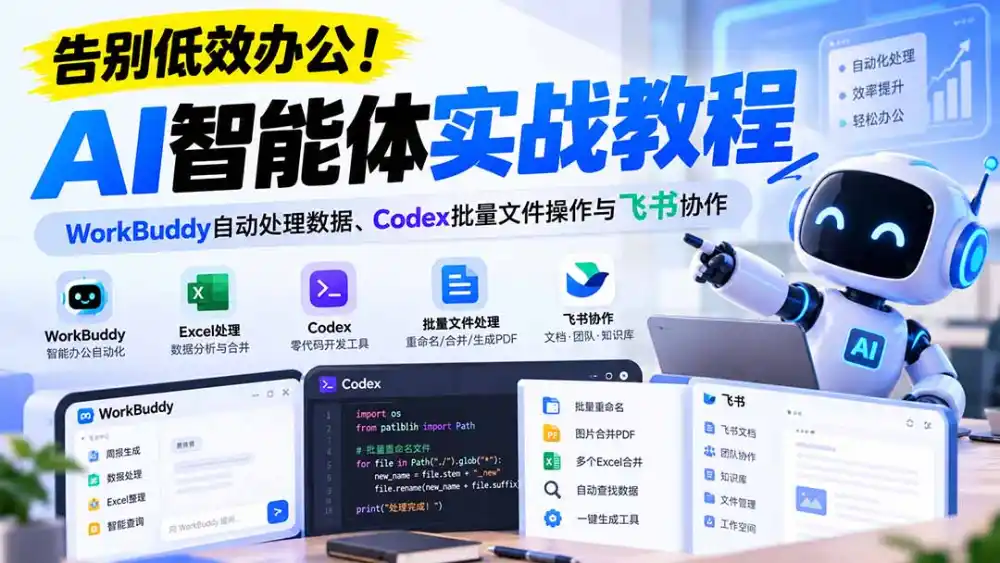 【无水印】告别低效办公！《AI智能体实战教程》WorkBuddy自动处理数据、Codex批量文件操作与飞书协作-北极星资源库