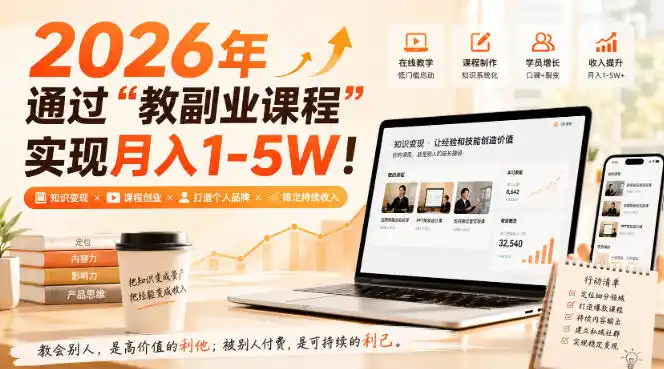 2026年通过“教副业课程”实现月入1-5W！毫无保留的全部教给你，长期稳定【揭秘】-北极星资源库