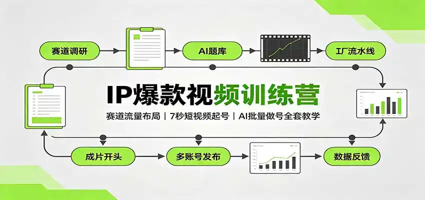 IP爆款视频训练营：赛道流量布局，7秒短视频起号，AI批量做号全套教学-北极星资源库