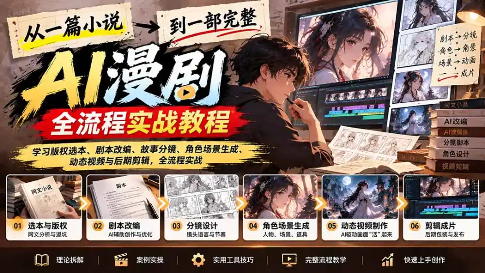 从一篇小说到一部完整AI漫剧：学习版权选本、剧本改编、故事分镜、角色场景生成、动态视频与后期剪辑-北极星资源库