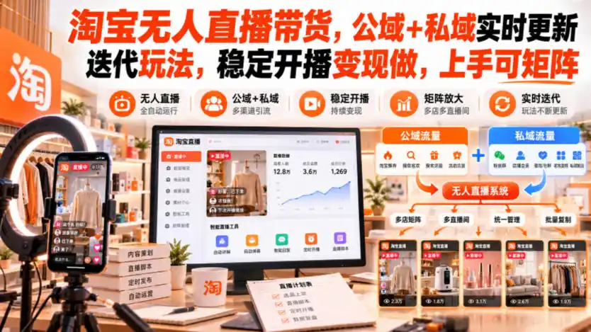 淘宝无人直播带货，公域+私域实时更新迭代玩法，稳定开播变现做，上手可矩阵【揭秘】-北极星资源库
