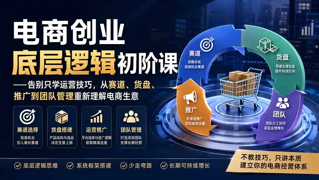 电商创业底层逻辑初阶课——告别只学运营技巧，从赛道、货盘、推广到团队管理重新理解电商生意-北极星资源库