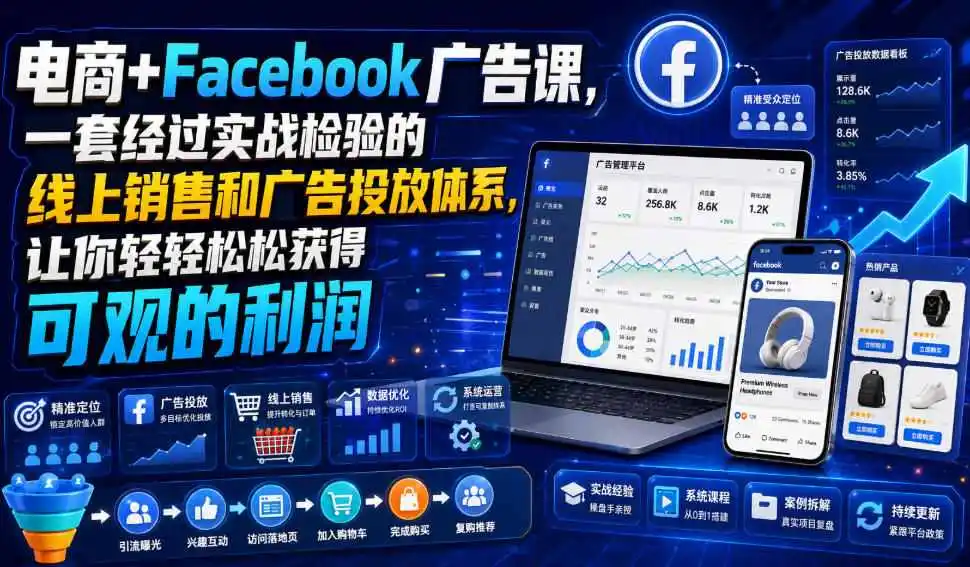 电商+Facebook广告课，一套经过实战检验的线上销售和广告投放体系，让你轻轻松松获得可观的利润【原创双语字幕】-北极星资源库