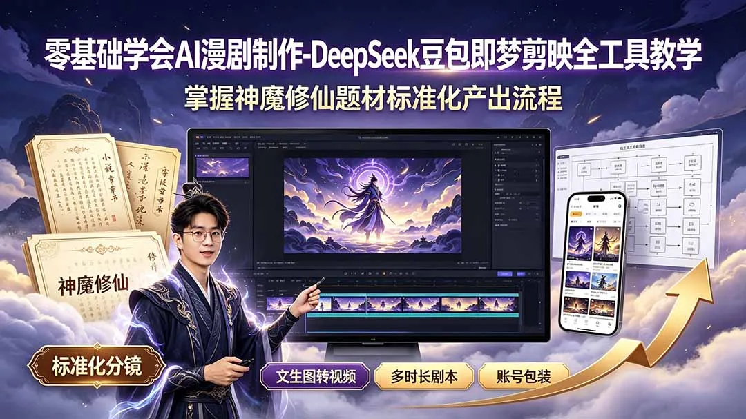 零基础学会AI漫剧制作-DeepSeek豆包即梦剪映全工具教学，掌握神魔修仙题材标准化产出流程-北极星资源库