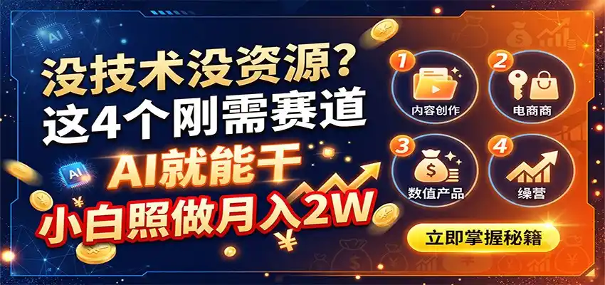 没技术没资源？这4个刚需赛道，AI就能干，小白照做月入2W-北极星资源库