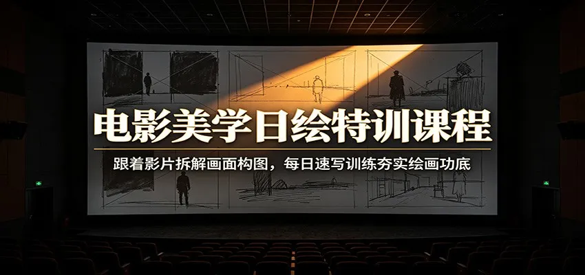电影美学日绘特训课程:跟着影片拆解画面构图,每日速写训练夯实绘画功底-北极星资源库