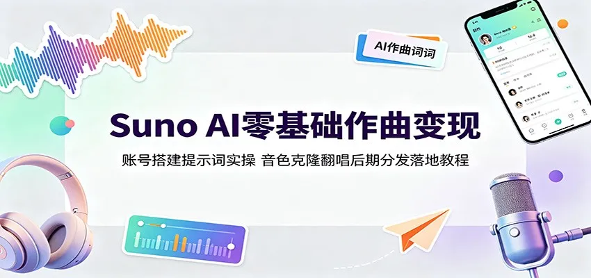 Suno AI零基础作曲变现：账号搭建提示词实操，音色克隆翻唱后期分发落地教程-北极星资源库