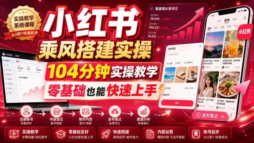 小红书乘风搭建实操，104分钟实操教学，零基础也能快速上手-北极星资源库