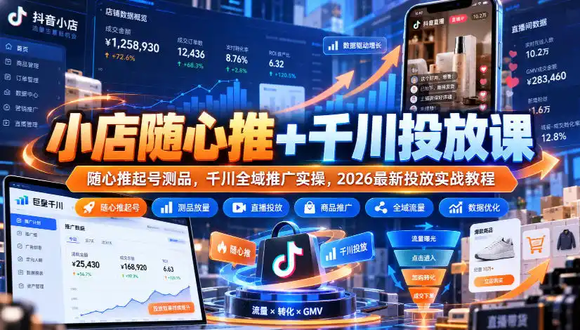 小店随心推+千川投放课｜随心推起号测品，千川全域推广实操，2026最新投放实战教程-北极星资源库