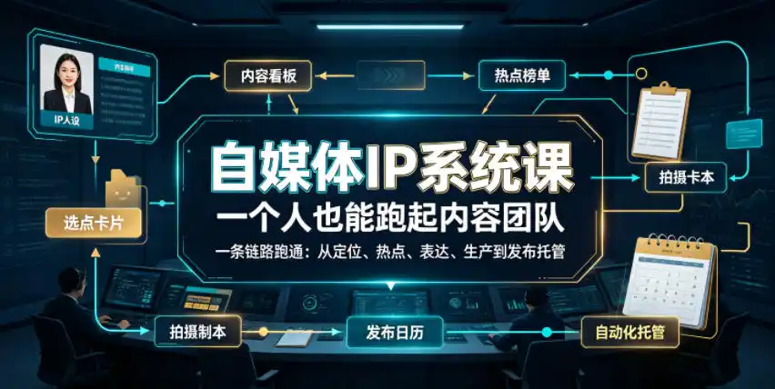 自媒体IP系统课，一个人也能跑起内容团队，一条链路跑通，从定位、热点、表达、生产到发布托管-北极星资源库