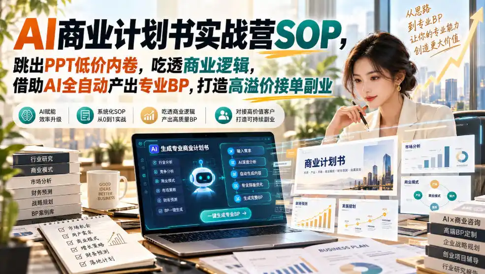 AI商业计划书实战营SOP，跳出PPT低价内卷，吃透商业逻辑，借助AI全自动产出专业BP，打造高溢价接单副业-北极星资源库