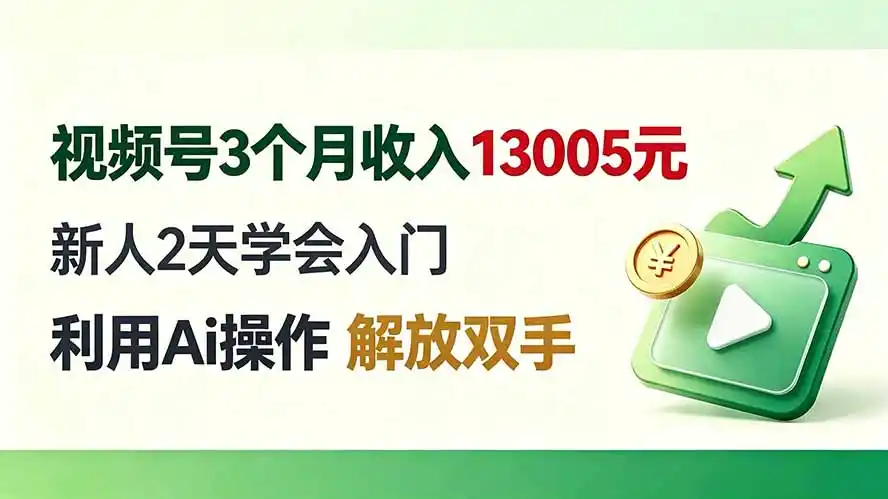 视频号3个月收入13005元， 新人2天学会入门， 利用Ai操作 解放双手！-北极星资源库