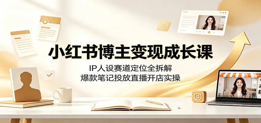 小红书博主变现成长课：IP人设赛道定位全拆解，爆款笔记投放直播开店实操-北极星资源库