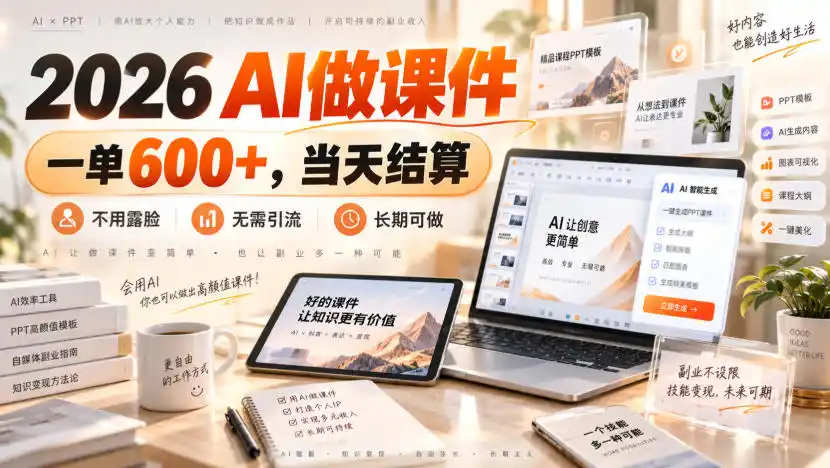2026 AI做课件，一单600+，当天结算，不用露脸，无需引流，长期可做【揭秘】-北极星资源库