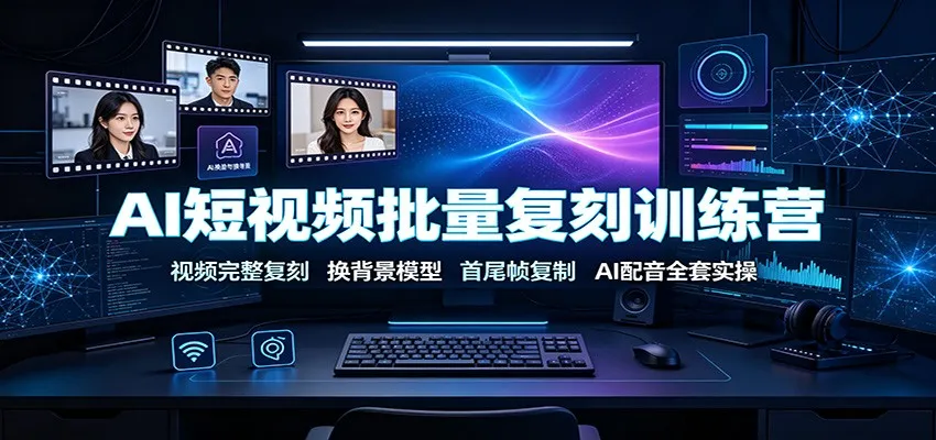 AI短视频批量复刻训练营：视频完整复刻，换背景模型、首尾帧复制、AI配音全套实操-北极星资源库
