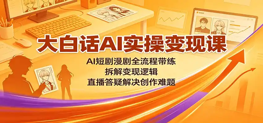 大白话AI实操变现课：AI短剧漫剧全流程带练，拆解变现逻辑，直播答疑解决创作难题-北极星资源库