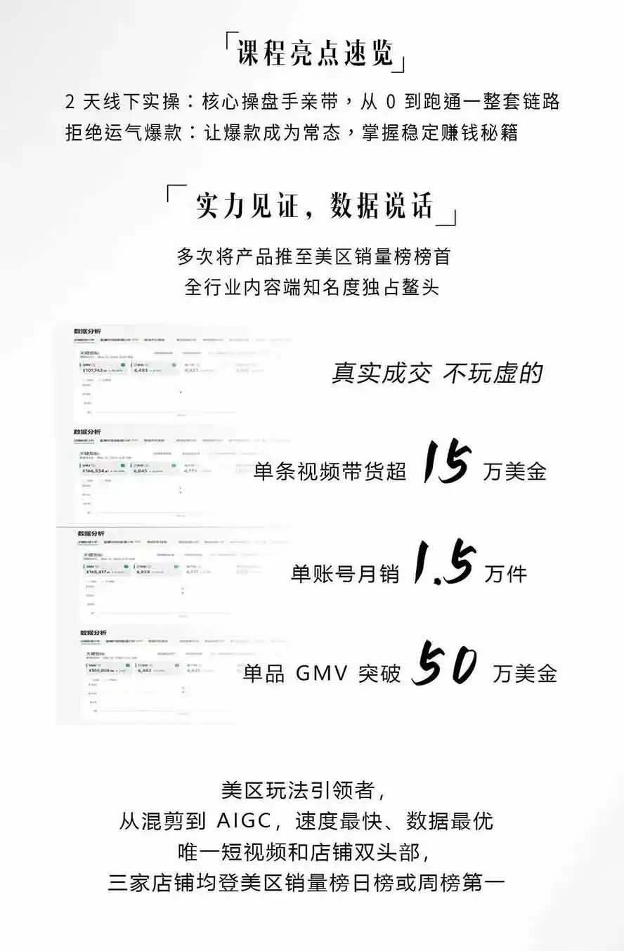 图片[2]-AIGC×TikTok美区短视频带货线下课；两天一夜完整回放，12小时高清视频收录头部操盘手全流程教学-北极星资源库