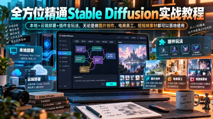 全方位精通Stable Diffusion实战教程｜本地+云端部署+插件全玩法，无论是做图片创作、电商美工、短视频素材都可以落地使用-北极星资源库