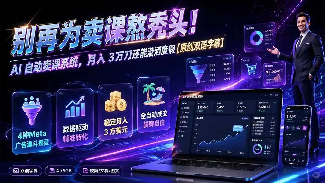 别再为卖课熬秃头！AI 自动卖课系统，月入 3 万刀还能潇洒度假【原创双语字幕】-北极星资源库