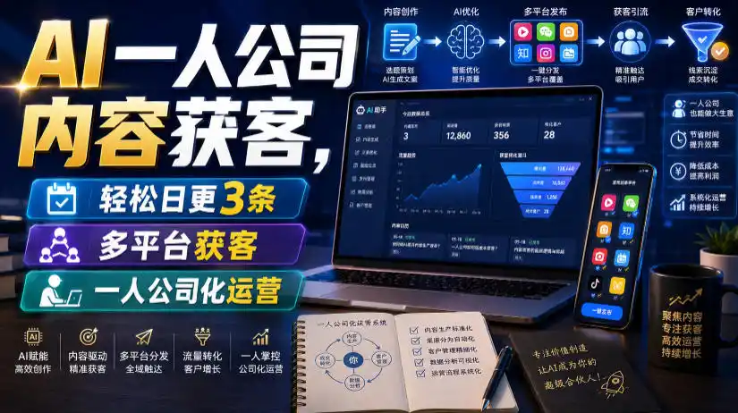 AI一人公司内容获客，轻松日更3条，多平台获客，一人公司化运营(更新0827)-北极星资源库