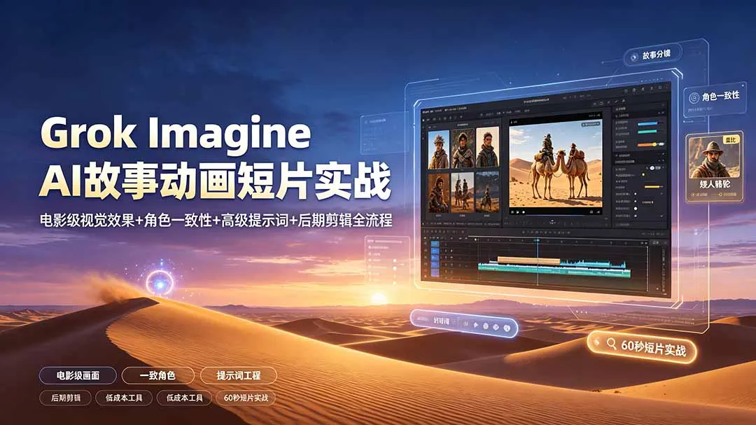 Grok Imagine AI故事动画短片实战：电影级视觉效果+角色一致性+高级提示词+后期剪辑全流程-北极星资源库